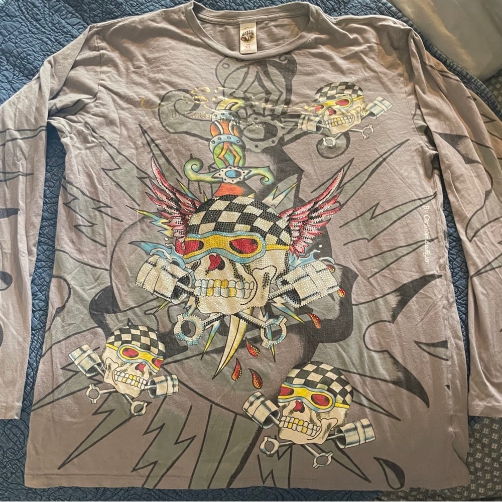 Ed Hardy Vintage Long Sleeve Skull Shirt Sz XL
